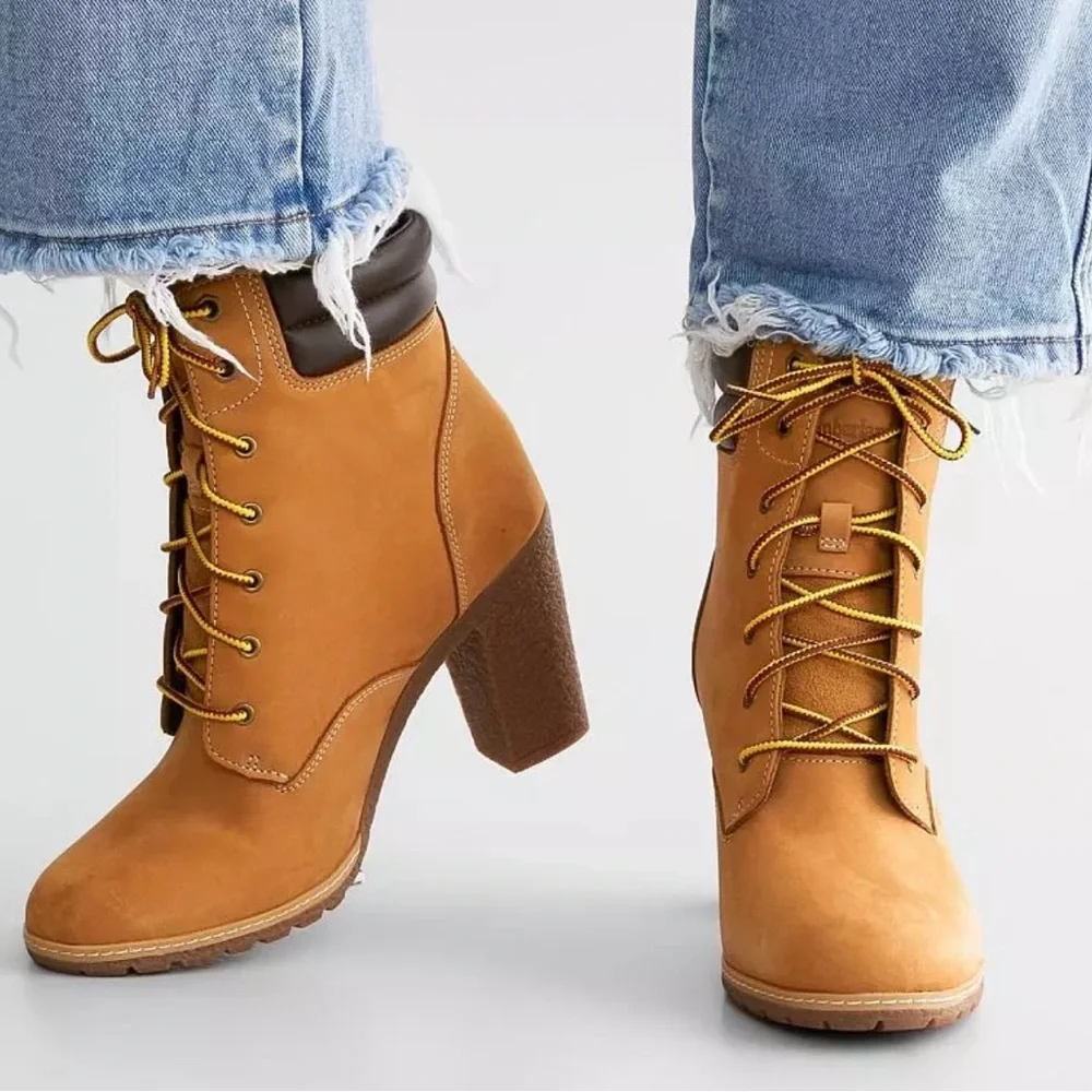TIMBERLAKE Tillston Leather Heeled Lace-Up Boots Color Wheat Nubuck Size 8 - Picture 4 of 16